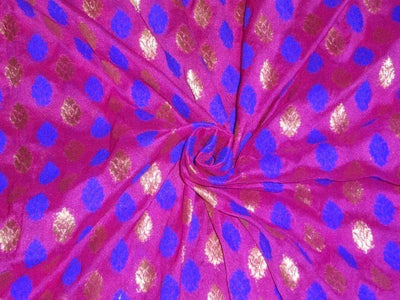 SILK BROCADE FABRIC Blue, Pink & Metallic Antique GOLD color 44" wide BRO290[3]