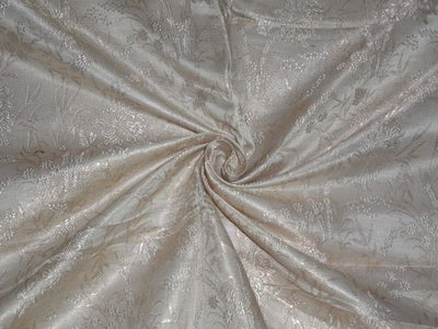 Pure Silk Brocade Fabric Ivory &amp; Metallic Gold 44&quot; cut piece 1.47 yard