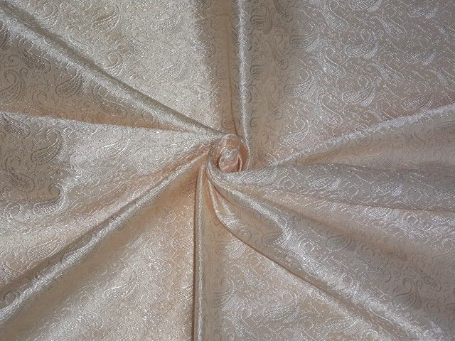 Pure Silk Brocade Fabric Ivory Cream 44&quot;