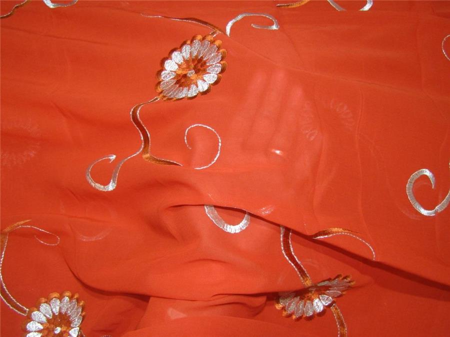 COTTON VOILE FABRIC~EMBROIDERY-5 YARDS-44&quot;RUSTY ORANGE WIH METALLIC SILVER