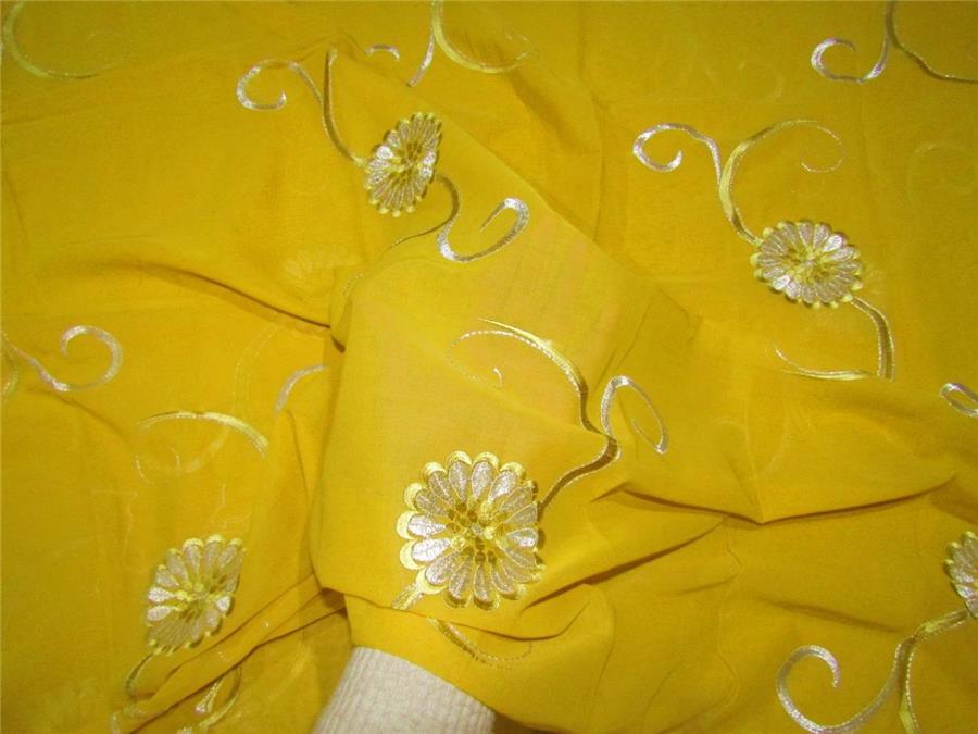COTTON VOILE FABRIC~EMBROIDERY-5 YARDS-44&quot;YELLOW WIH METALLIC SILVER