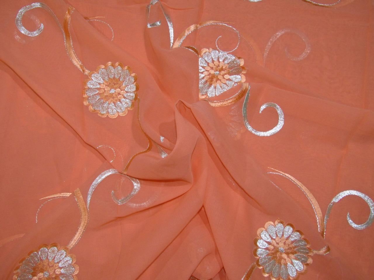 COTTON VOILE FABRIC~EMBROIDERY-5 YARDS-44&quot;PEACH WIH METALLIC SILVER