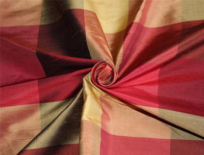 Silk Dupioni Fabric Plaids Shades of burgundy and gold color 54'' wide DUP#C101[3]