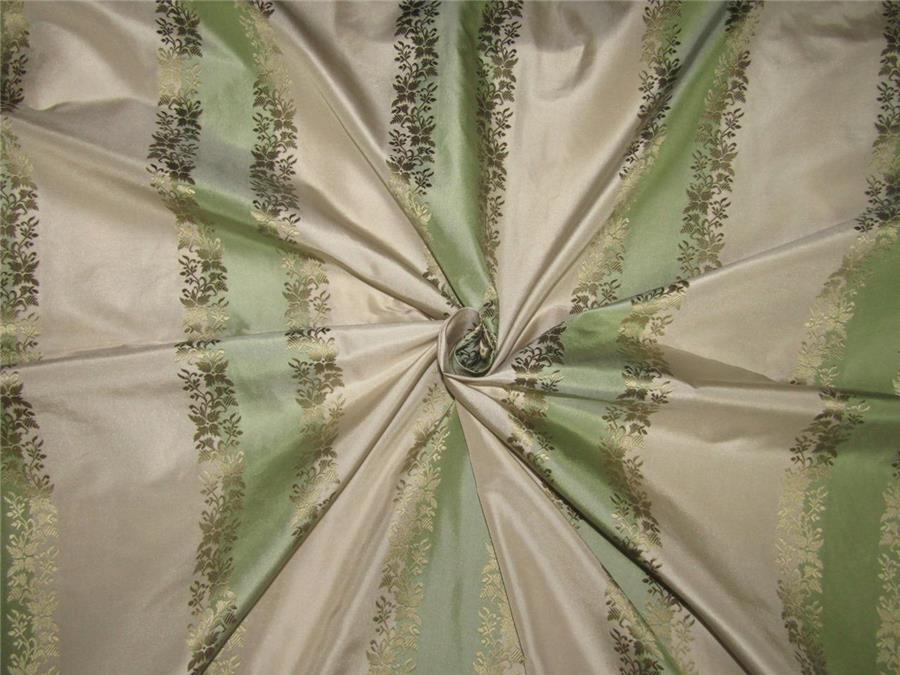 Mint green x ivory horizontal stripes ~with jacquard floral design~SILK TAFFETA available for bulk preorder