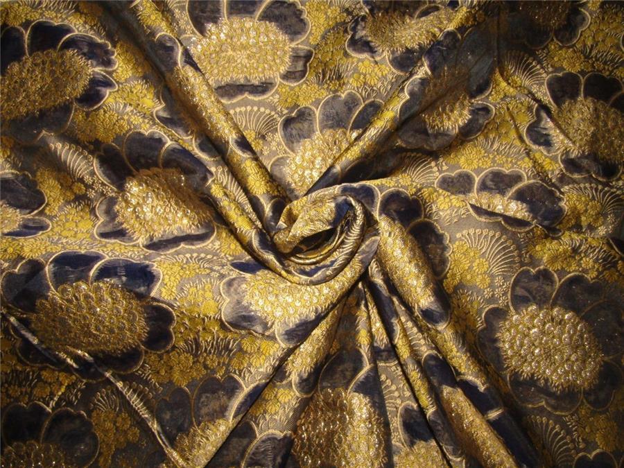 Brocade fabric navy x metallic gold color 60&quot; wide
