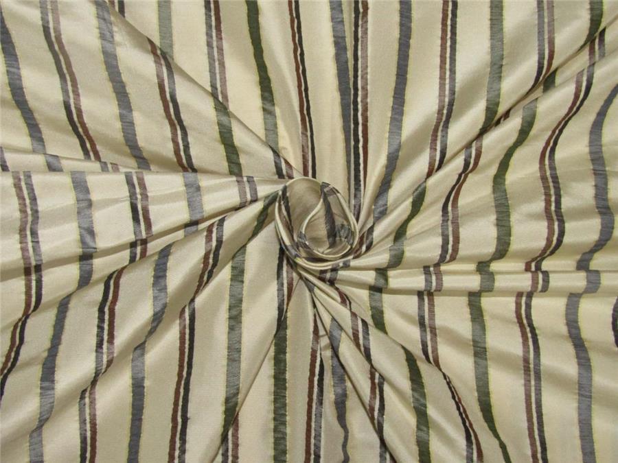 Silk taffeta fabric horizontal stripes cream/grey black/brown/green 54" wide TAFS153