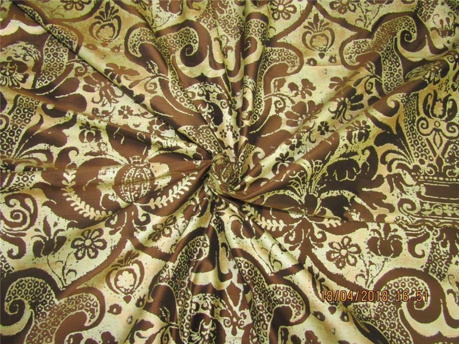 100% silk Dupion fabric gold x brown color print 54" wide dupPR39[2]