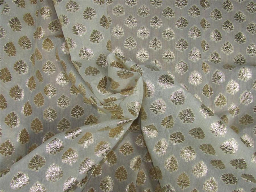 silk chanderi Brocade fabric ivory x gold 44" wide BRO631[4]