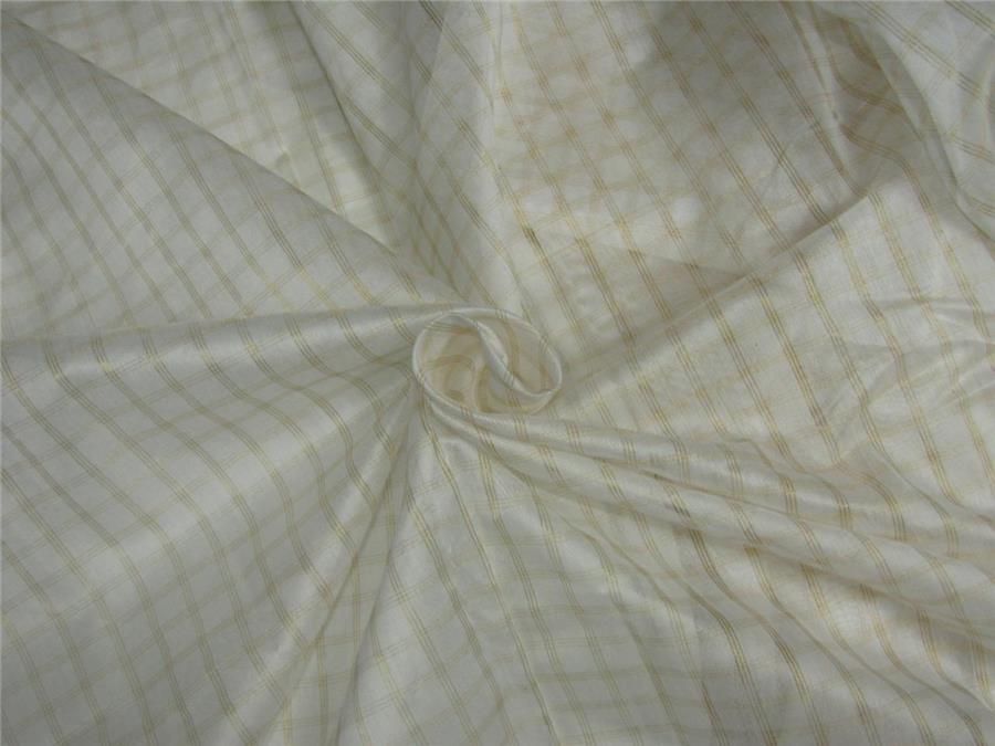 silk / cotton chanderi fabric PLAIDS ivory x gold 44&quot; wide