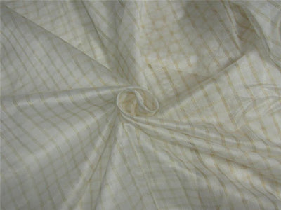 silk / cotton chanderi fabric PLAIDS ivory x gold 44&quot; wide
