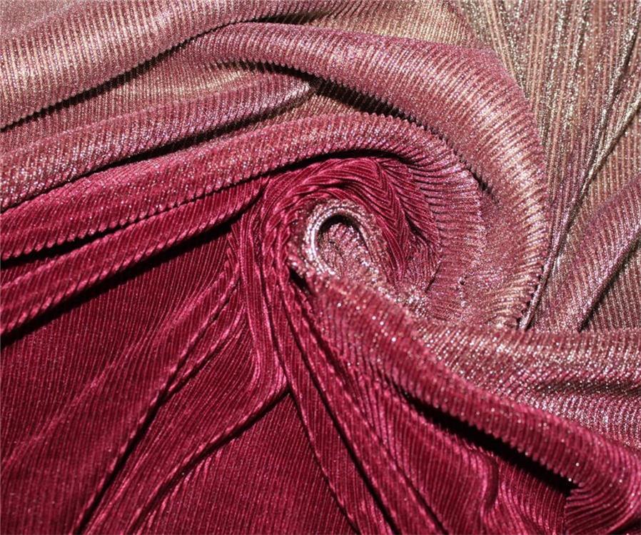 Gold & Maroon Ombre Pleated Fabric ~ 60'' Wide