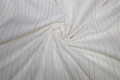 White heavy cotton fabric with pink x Silver color stripe lurex weave 44'' wide [9142]