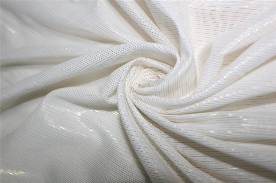 White heavy cotton fabric gold x silver color pin stripe lurex weave 44" wide [9144]