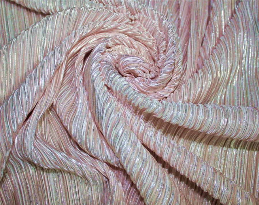 Light pink x Silver Lurex Pleated Fabric ~ 58'' wide