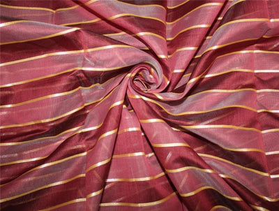 cotton chanderi fabric stripe shade of maroon &amp; metallic gold 44&quot; wide