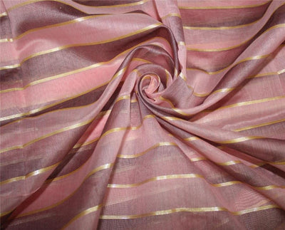 cotton chanderi fabric stripe baby pink /lavender &amp; metallic gold color 44wide