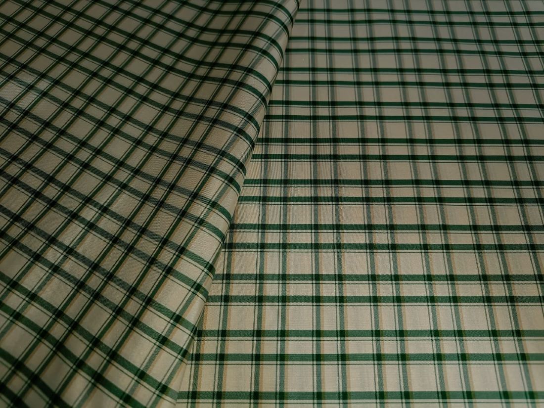 100% Pure Silk Taffeta Fabric Green & Ivory Color plaids 54" wide taf#C40[2]