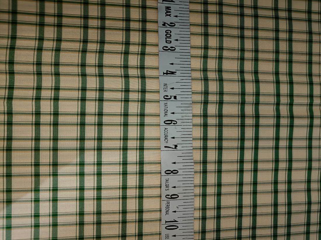 100% Pure Silk Taffeta Fabric Green & Ivory Color plaids 54" wide taf#C40[2]