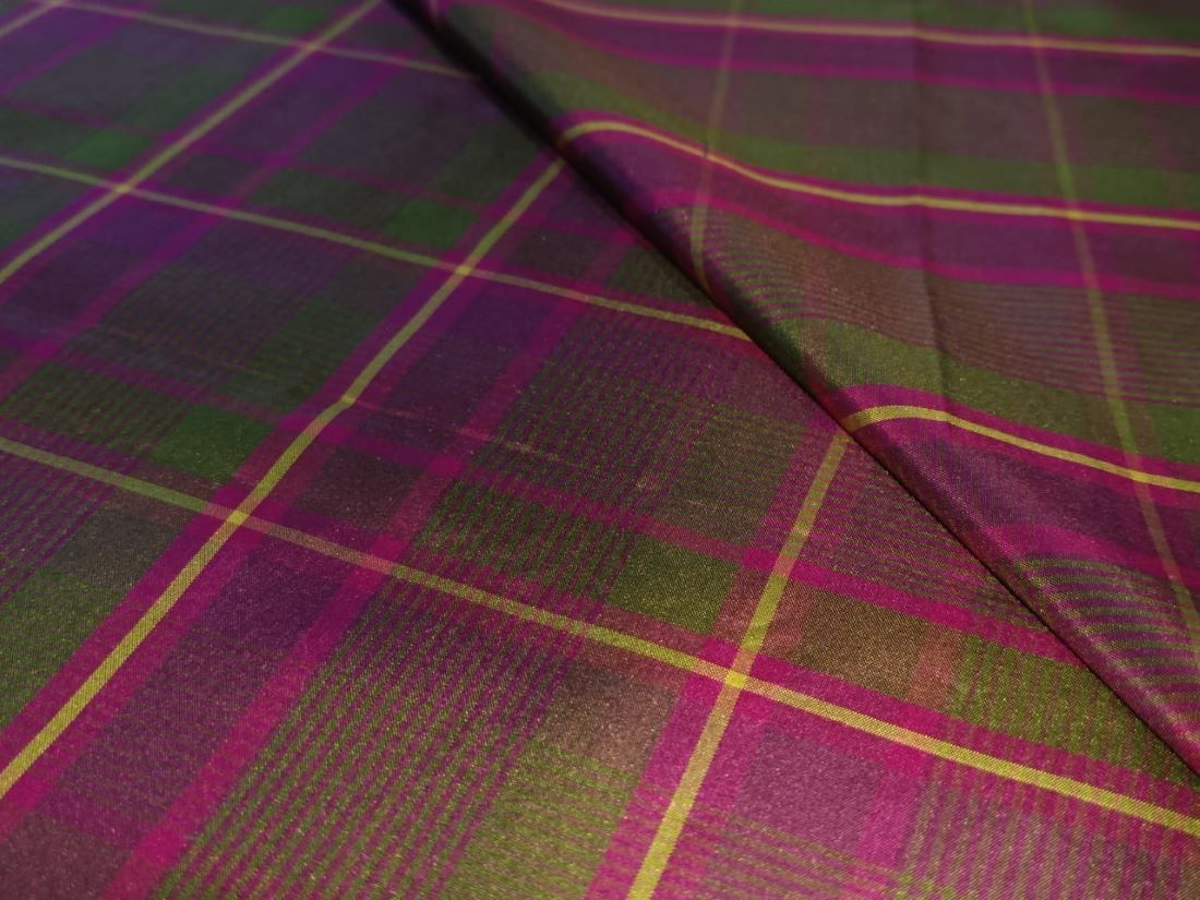 SILK Taffeta FABRIC Green & Pink color plaids TAFC38[1]