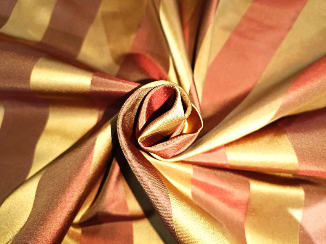 100% Silk Taffeta dusty golden red and gold colour jacquard stripe 54" wide