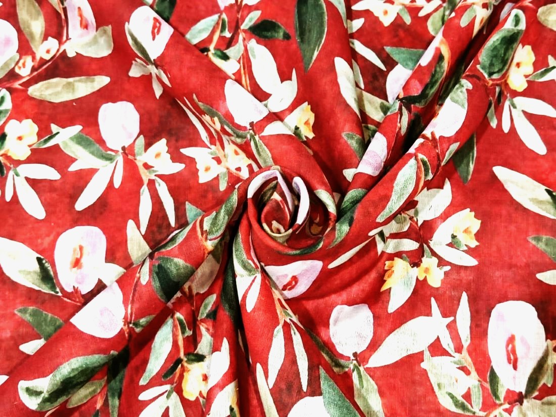 Cotton linen Floral digital print fabric 44" available in four colors