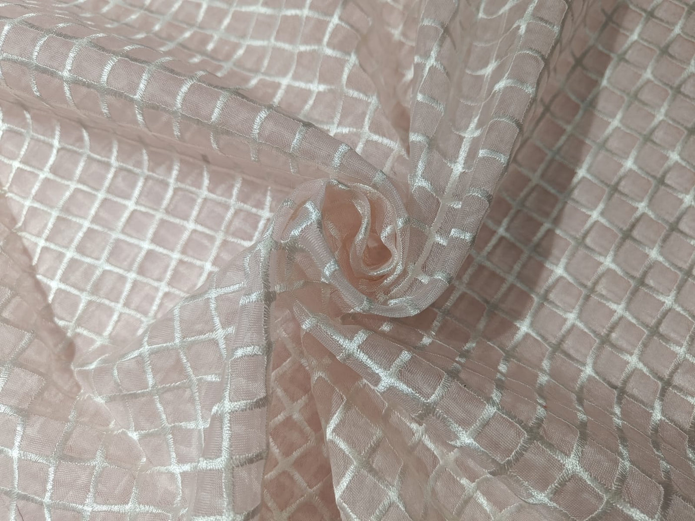 100 % Silk Organza Embroidery Plaid Semi Sheer Fabric 44" wide available in three colors