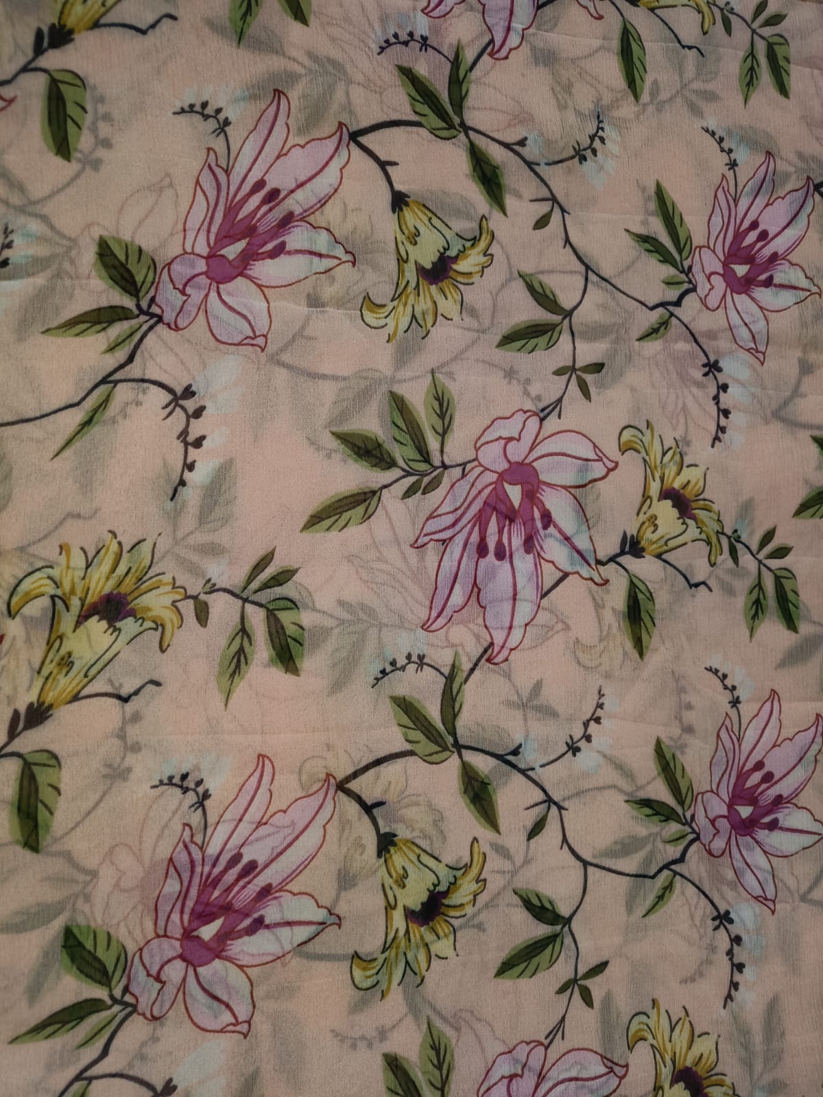 Silk Chiffon Digital Floral Print fabric 60gms 44" wide available in two colors 12799/800]
