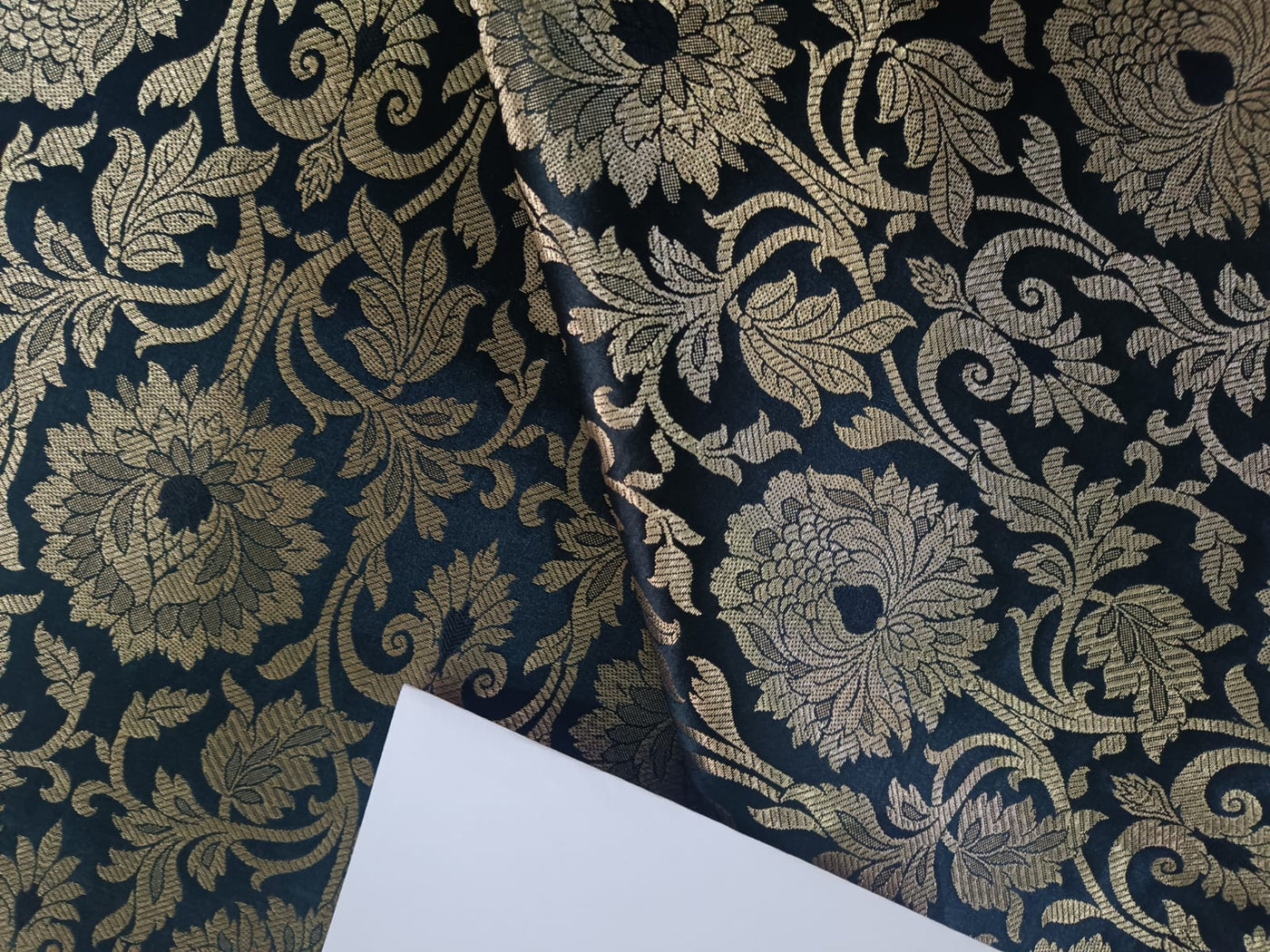 Silk Brocade fabric Black with gold metallic jacquard COLOR 44" wide BRO859[2]