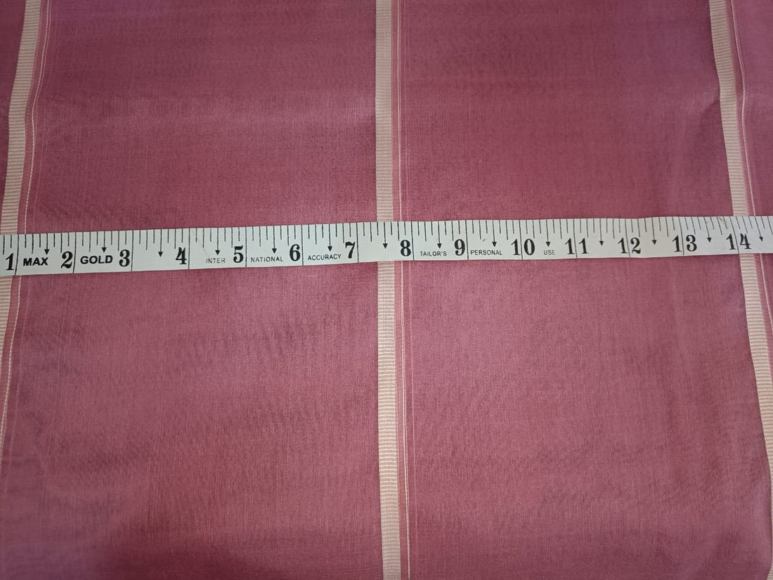 100% silk organza mauve color jacquard stripes fabric 54"