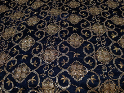 Embroidered Navy Blue color Micro Velvet Fabric ~ 44" wide.