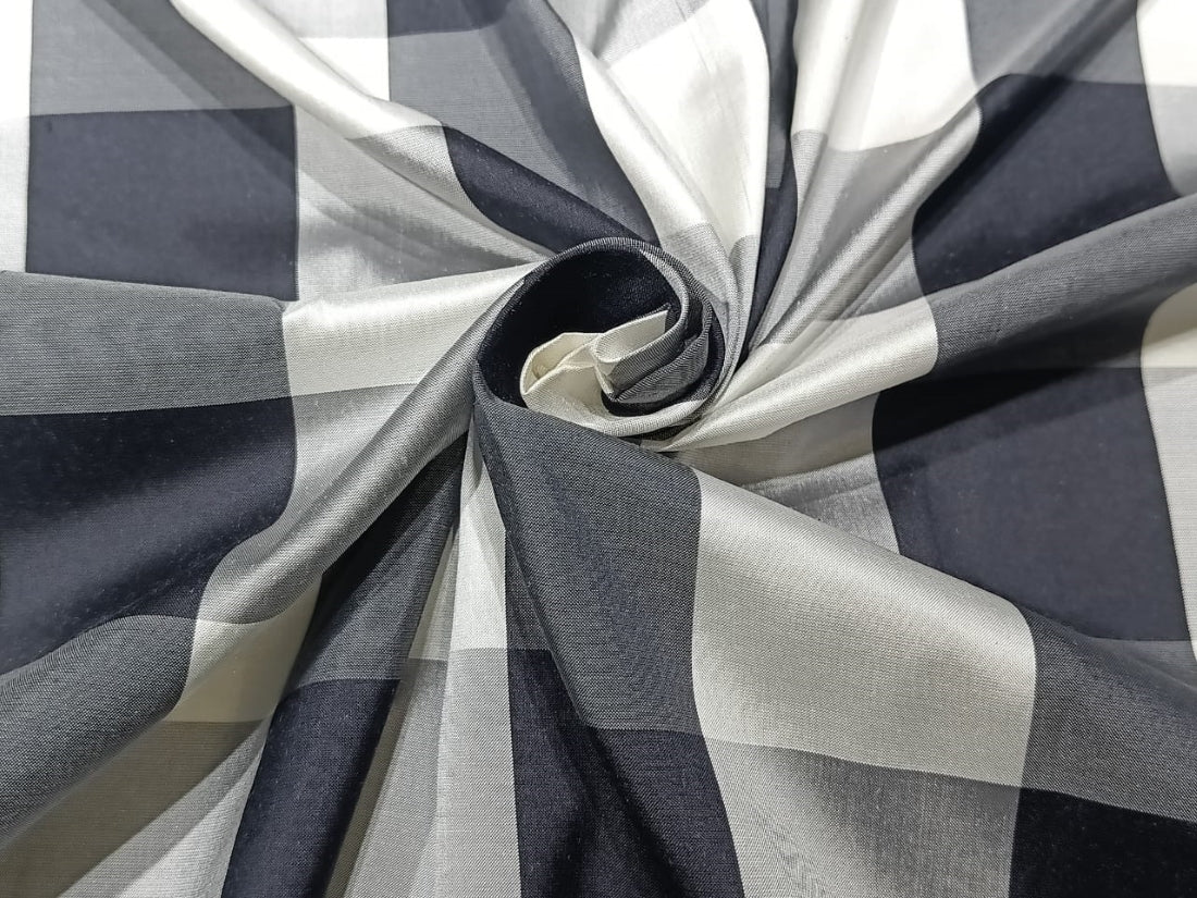 100% silk dupion fabric PLAIDS black,silver greyand ivory 54" wide DUPNEWC20[2]