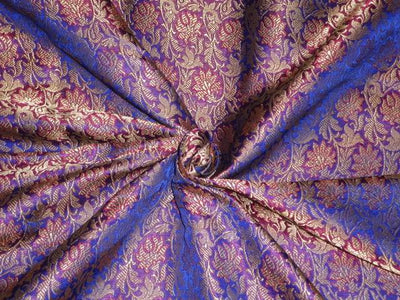 SILK BROCADE FABRIC ROYAL BLUE PINK METALLIC GOLD 44" wide BRO406[4]