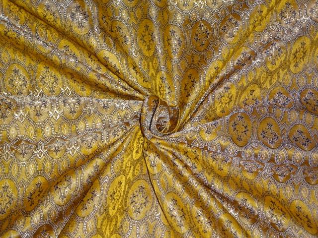 100% PURE SILK BROCADE FABRIC YELLOW GOLD AND BLACK 44" WIDE BRO400[4]