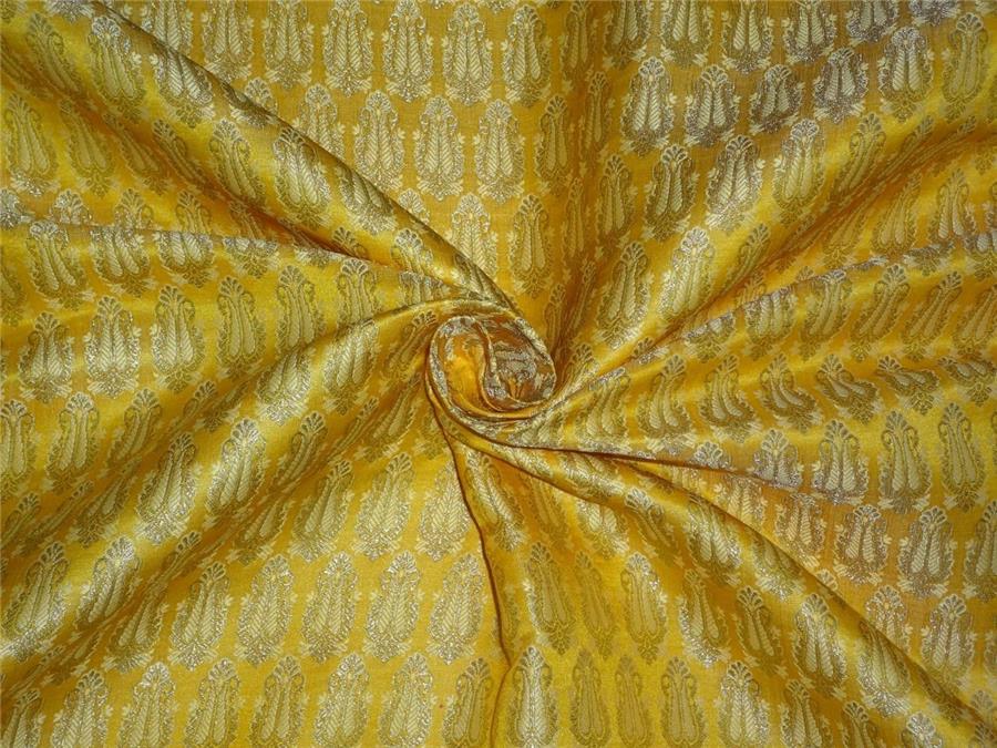 SILK BROCADE TURMERIC YELLOW X METALLIC GOLD COLOUR 44" wide BRO453[3]