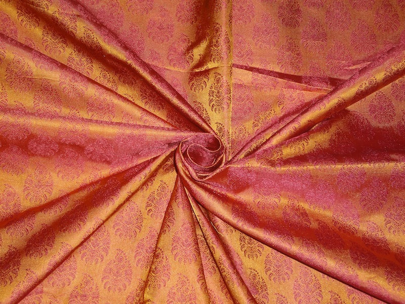 SILK BROCADE FABRIC Burnt Orange & Rust Colour 44" wide BRO351[1]