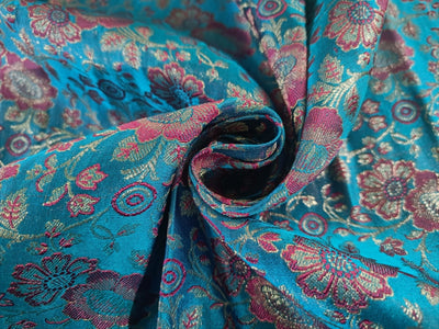 Silk Brocade fabric Blue, Pink & Gold Color 44" wide BRO10[3] single length 1.40 yards only