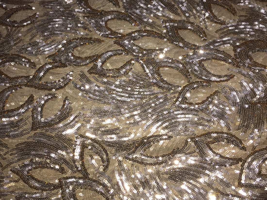 Gold Net Fabric with Gold color SEQUENCE Lycra 58'' Wide