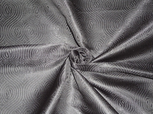 SILK BROCADE FABRIC Jet Black 44" wide BRO236[4]