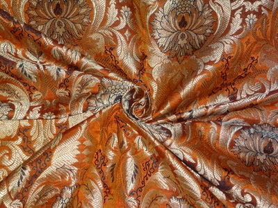 SILK BROCADE FABRIC ORANGE,BLACK & METALLIC GOLD 44" wide BRO418[4]