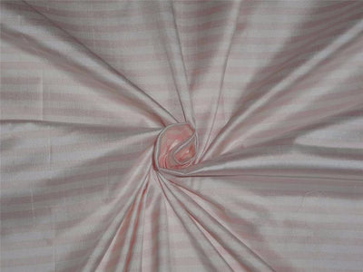 100% silk dupioni fabric baby pink & ivory colour stripes 54" wide DUP#S56[2]