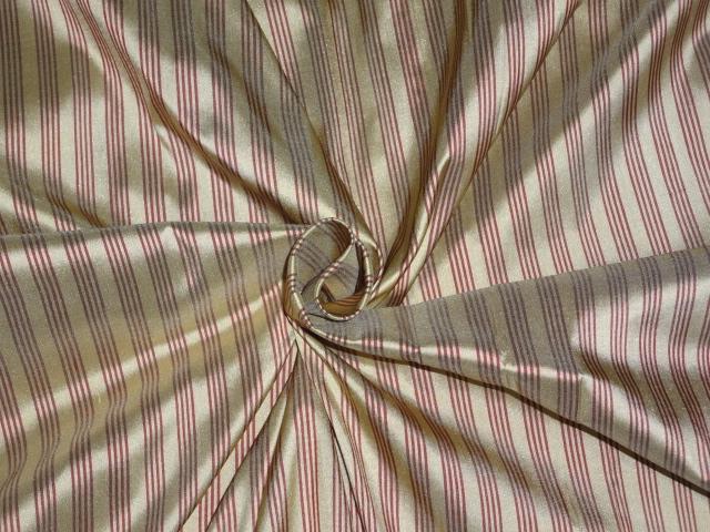 GOLD X RED COLOUR STRIPES~SILK DUPIONI FABRIC~WIDTH 54