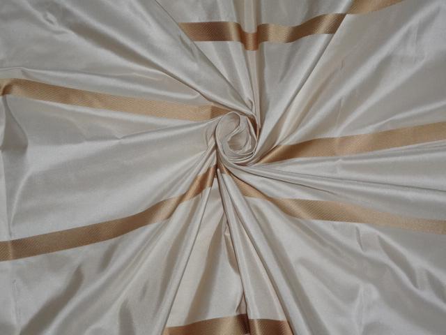 SILK TAFFETA FABRIC CREAM WITH GOLD SATIN COLOR STRIPES 54" wide TAF#S124