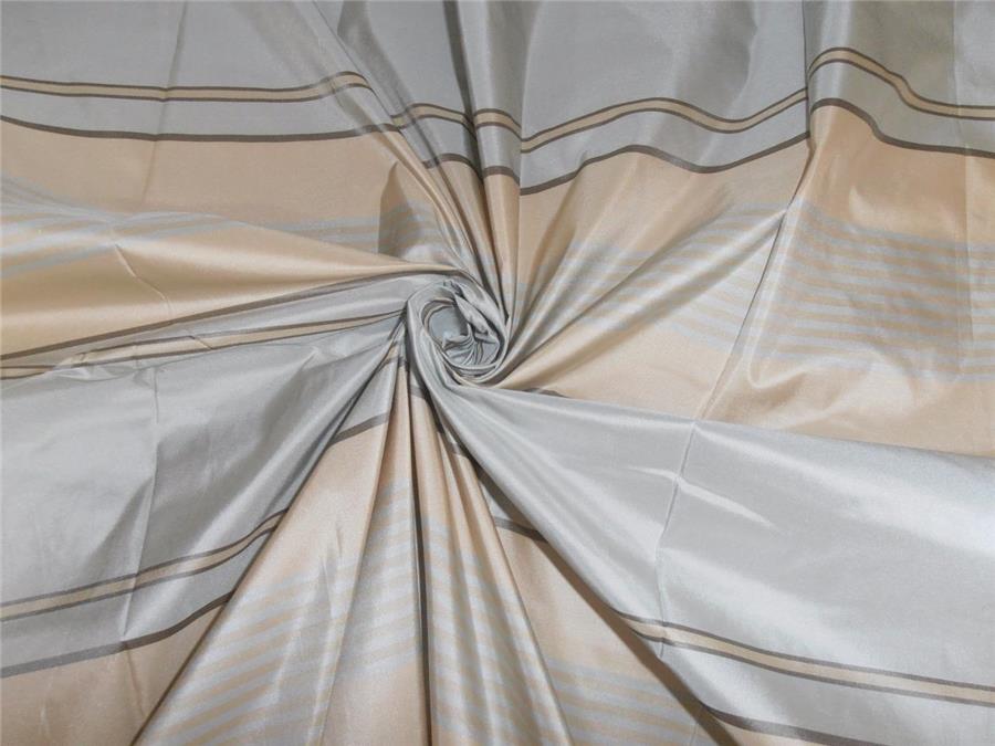 SILK TAFFETA FABRIC POWER BLUE,CREAM AND BROWN STRIPES COLOR 54" wide TAF#S74[2]