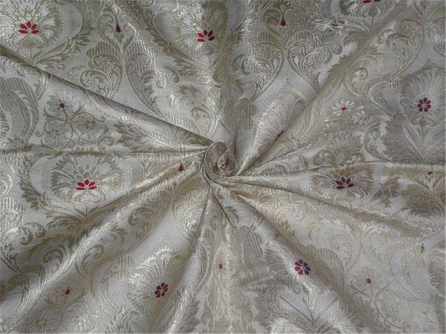 HEAVY BROCADE~WIDTH 36 ~ IVORY,MAROON X METALLIC GOLD COLOUR