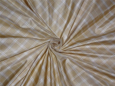 100% PURE SILK TAFFETA FABRIC GOLDEN BEIGE COLOR PLAIDS 54" wide Taf#C49[2]