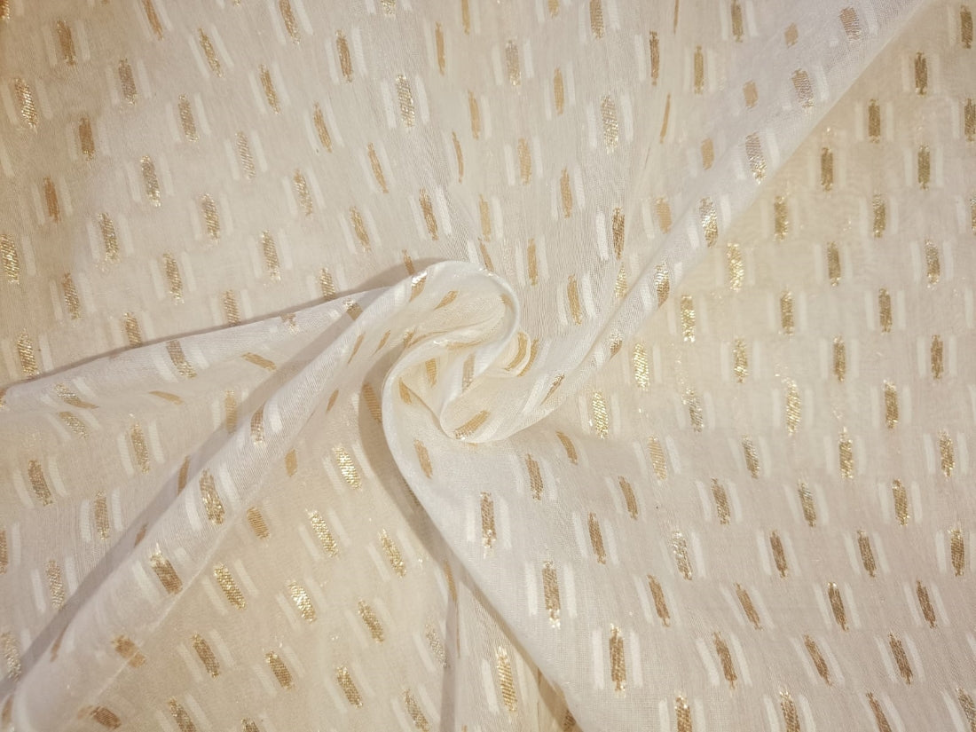 Chanderi Pure Silk fabric ivory & metallic gold color 44'' wide [12103] by the yard