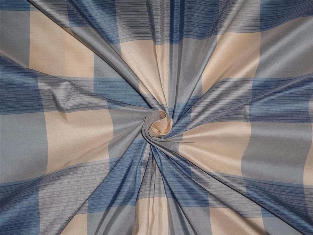 SILK TAFFETA FABRIC IVORY CREAM GREY DARK GREYISH BLUE COLOR PLAIDS 54" TAFC47[1]