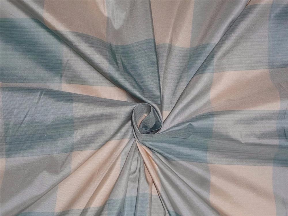 SILK TAFFETA FABRIC IVORY CREAM GREY GREYISH BLUE COLOR PLAIDS 54" wide TAF#C47[2]