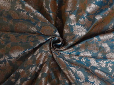 COTTON SILK BROCADE AQUA BLUE COPPER COLOR 44 INCHES