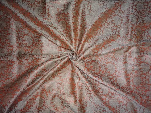 Viscose Silk Brocade fabric 44" wide Orange and Metallic Gold colour BRO394[4]